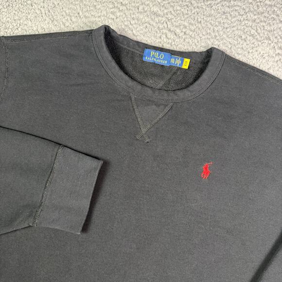 Polo Ralph Lauren Sweatshirt Mens 2XL Black Crew Neck Double V Pullover - Picture 1 of 10